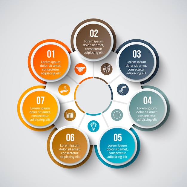 Ector circle element for infographic with 7 steps