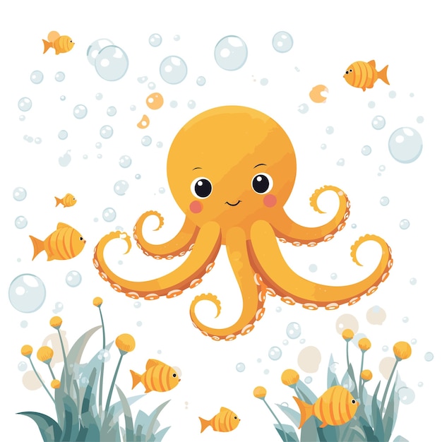 ector cute octopus cartoon