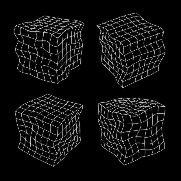 ector retro futuristische designelementen 3D-kubus Retro graphics set 80s designtrends en vintage