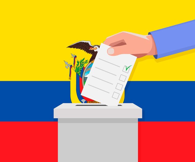 Ecuador election concept hand puts vote bulletin