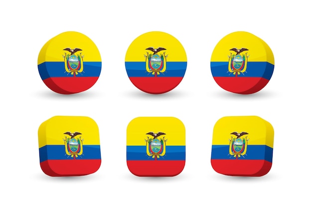 Ecuador flag 3d vector illustration button flag of Ecuador isolated on white