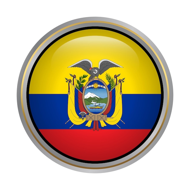 Ecuador flag circle shape button glass texture on white