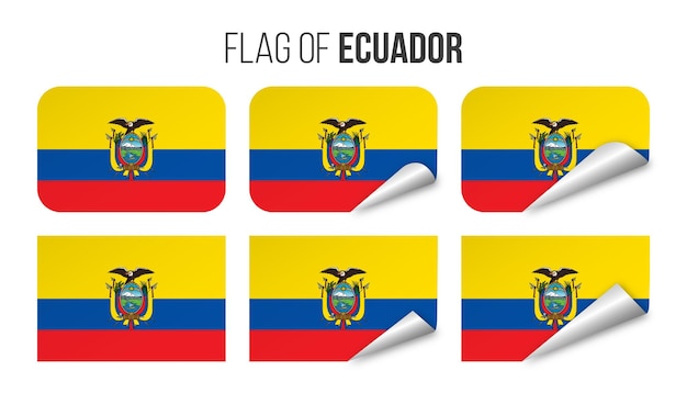 エクアドルの旗ラベルステッカーセットベクトル図エクアドルの3d旗を白で隔離