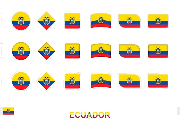 Vector ecuador flag set, simple flags of ecuador with three different effects.