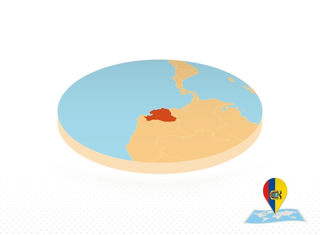 Mappa dell'ecuador progettata in stile isometrico mappa circolare arancione