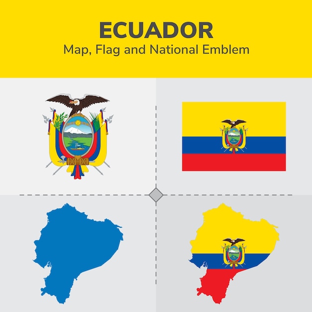 Вектор Карта эквадора, флаг и национальный герб