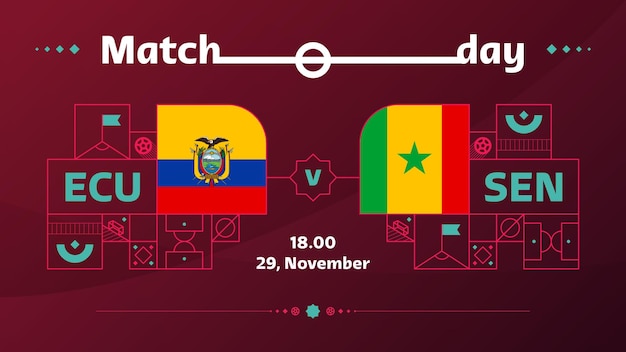 Ecuador senegal match Football 2022 2022 World Football Competition kampioenschap wedstrijd versus teams intro sport achtergrond kampioenschap competitie poster vector illustratie
