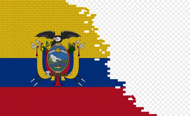 Ecuador vlag op gebroken bakstenen muur. Leeg vlagveld van een ander land.