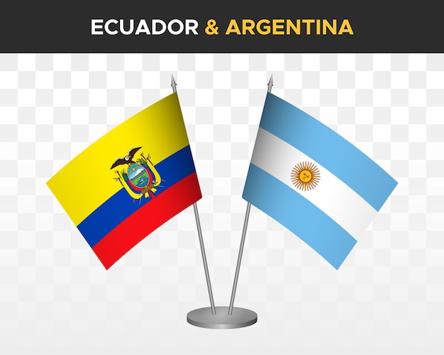 Ecuador vs Argentina desk flags mockup isolated 3d vector illustration ecuadorian table flag