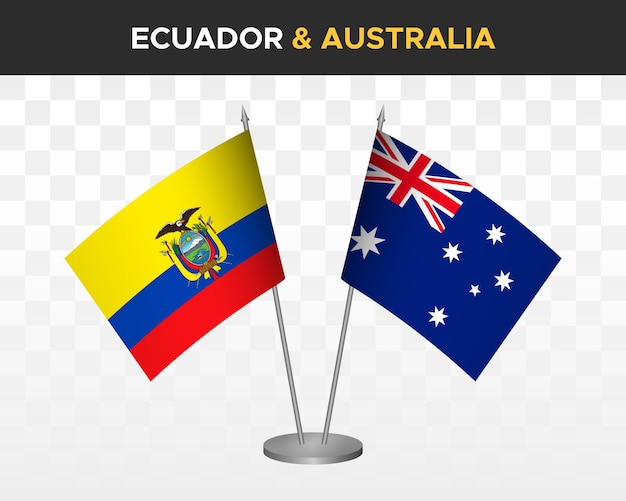 Ecuador vs Australia desk flags mockup isolated 3d vector illustration ecuadorian table flag