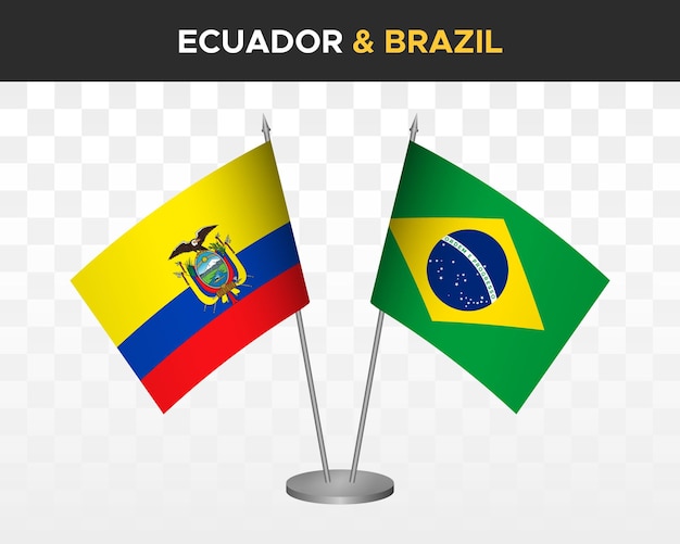 Ecuador vs Brazilië bureau vlaggen mockup geïsoleerde 3d vector illustratie Ecuadoraanse tafel vlag