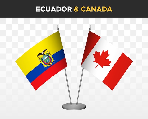 Ecuador vs Canada desk flags mockup isolated 3d vector illustration ecuadorian table flag