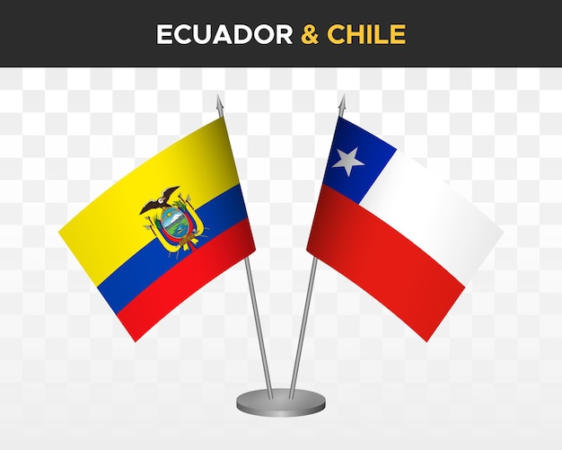 Ecuador vs Chile desk flags mockup isolated 3d vector illustration ecuadorian table flag