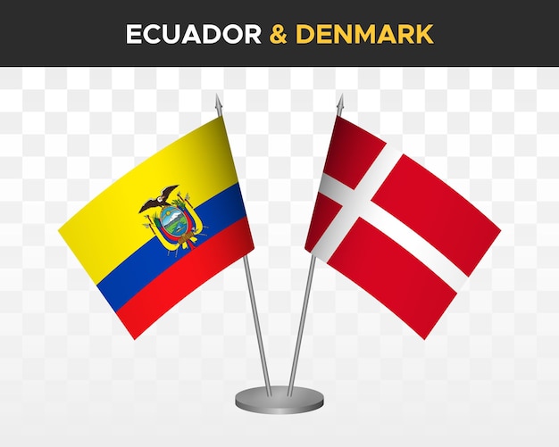 Ecuador vs Denmark desk flags mockup isolated 3d vector illustration ecuadorian table flag