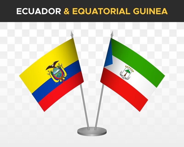 Ecuador vs Equatorial Guinea desk flags mockup isolated 3d vector illustration ecuadorian table flag