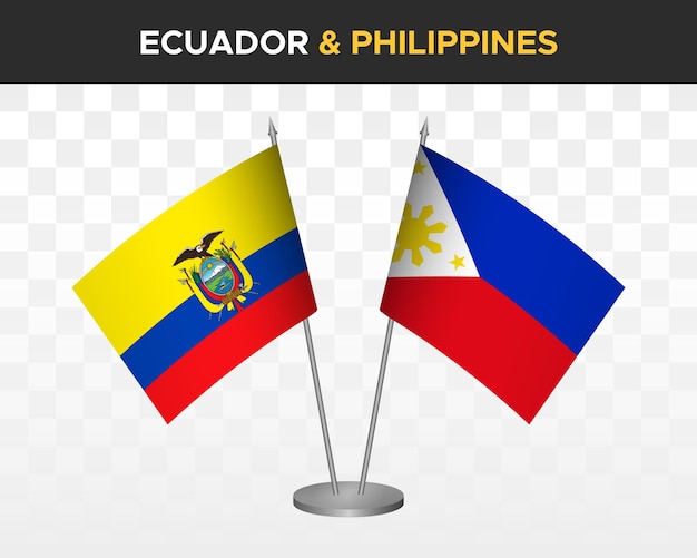 Ecuador vs Filipijnen bureau vlaggen mockup geïsoleerde 3d vector illustratie Ecuadoraanse tafel vlag