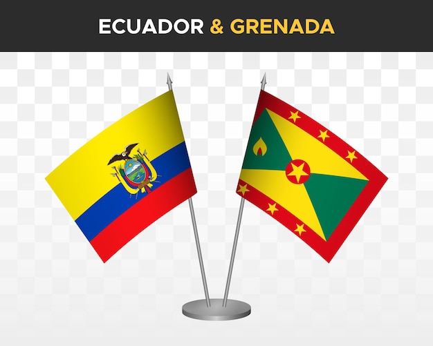 Ecuador vs Grenada bureau vlaggen mockup geïsoleerde 3d vector illustratie Ecuadoraanse tafel vlag