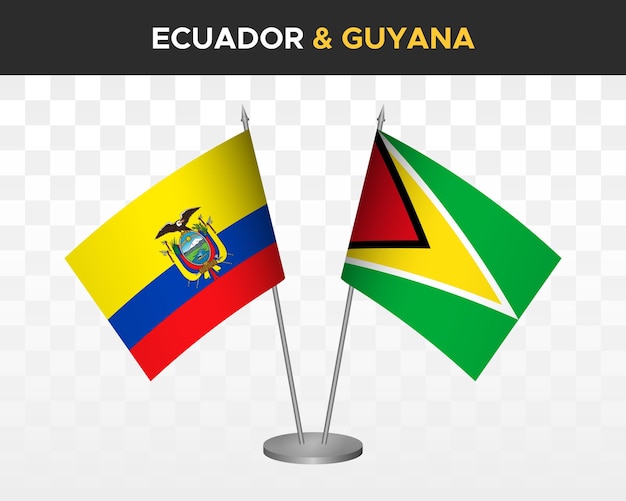 Ecuador vs Guyana bureau vlaggen mockup geïsoleerde 3d vector illustratie Ecuadoraanse tafel vlag