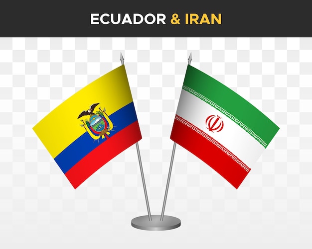 Ecuador vs Iran Bureau vlaggen mockup geïsoleerde 3d vector illustratie Ecuadoraanse tafel vlag