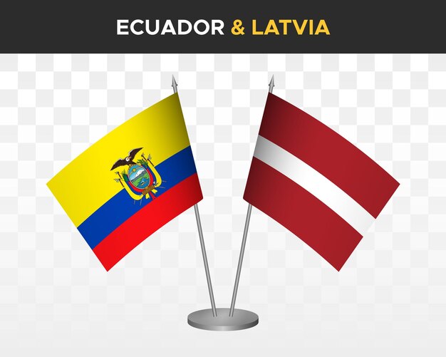 Ecuador vs Latvia desk flags mockup isolated 3d vector illustration ecuadorian table flag
