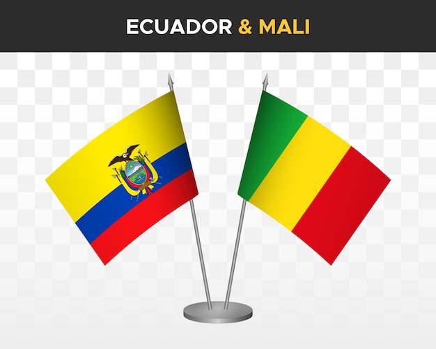 Ecuador vs mali bureau vlaggen mockup geïsoleerde 3d vector illustratie ecuadoraanse tafel vlag