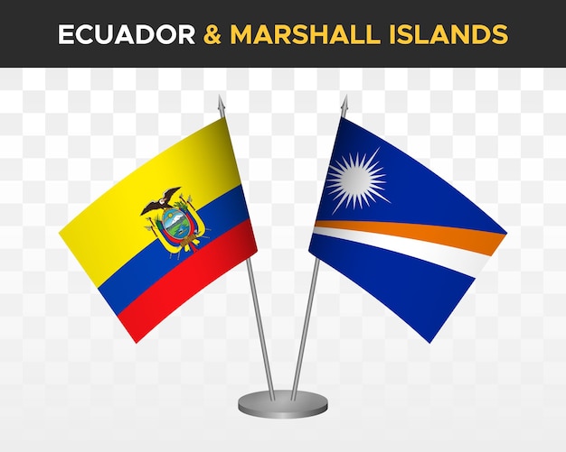 Ecuador vs Marshalleilanden Bureau vlaggen mockup geïsoleerde 3d vector illustratie Ecuadoraanse tafel vlag