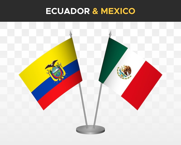 Ecuador vs Mexico desk flags mockup isolated 3d vector illustration ecuadorian table flag