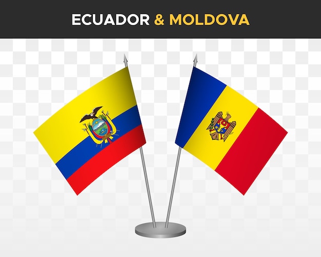 Ecuador vs Moldova desk flags mockup isolated 3d vector illustration ecuadorian table flag