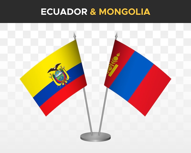 Ecuador vs Mongolië Bureau vlaggen mockup geïsoleerde 3d vector illustratie Ecuadoraanse tafel vlag