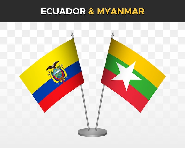 Ecuador vs Myanmar Birma Bureau vlaggen mockup geïsoleerde 3d vector illustratie Ecuadoraanse tafel vlag