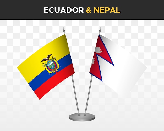 Ecuador vs Nepal desk flags mockup isolated 3d vector illustration ecuadorian table flag