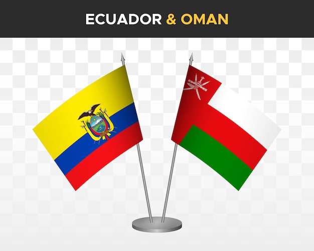 Ecuador vs Oman desk flags mockup isolated 3d vector illustration ecuadorian table flag
