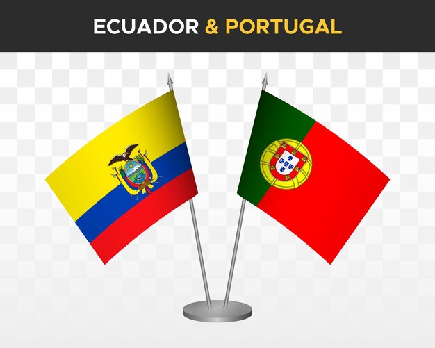 Ecuador vs Portugal bureau vlaggen mockup geïsoleerde 3d vector illustratie Ecuadoraanse tafel vlag