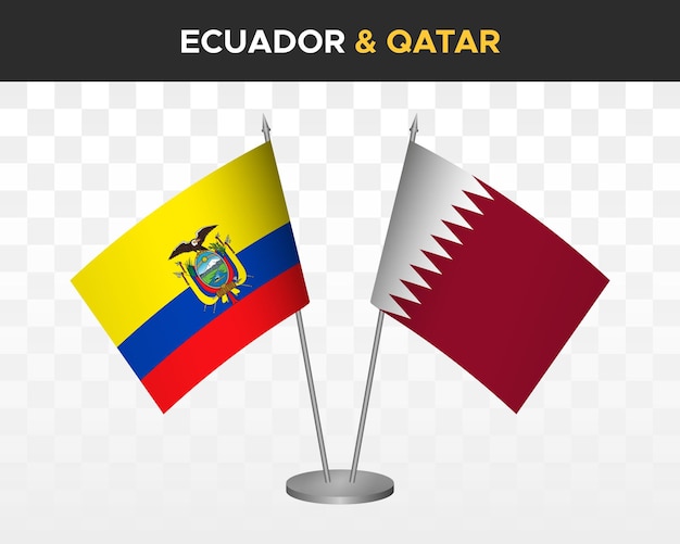 Ecuador vs Qatar desk flags mockup isolated 3d vector illustration ecuadorian table flag
