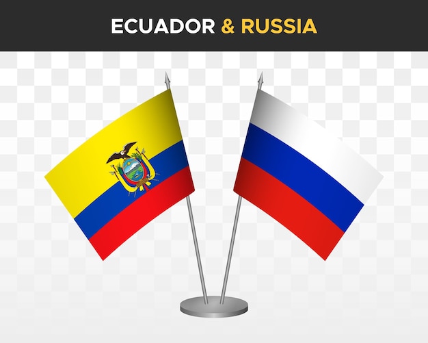 Ecuador vs Russia desk flags mockup isolated 3d vector illustration ecuadorian table flag