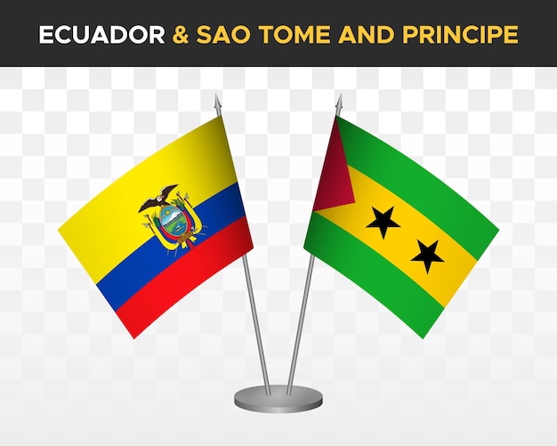 Ecuador vs Sao Tome Principe Bureau vlaggen mockup geïsoleerde 3d vector illustratie Ecuadoraanse tafel vlag