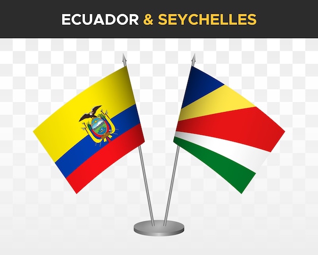 Ecuador vs Seychellen bureau vlaggen mockup geïsoleerde 3d vector illustratie Ecuadoraanse tafel vlag