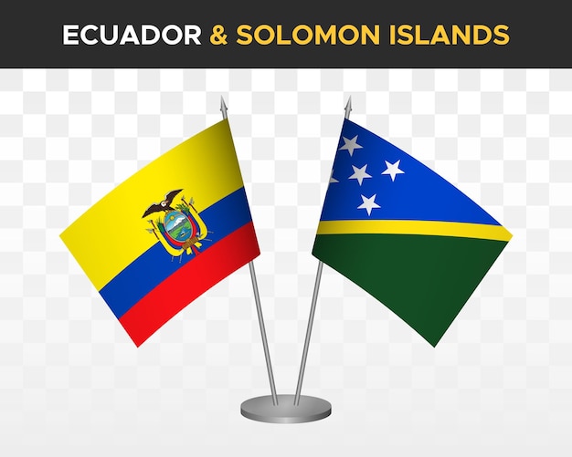 Ecuador vs Solomon Islands desk flags mockup isolated 3d vector illustration ecuadorian table flag