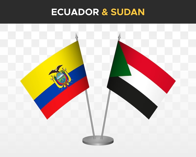 Ecuador vs Sudan desk flags mockup isolated 3d vector illustration ecuadorian table flag