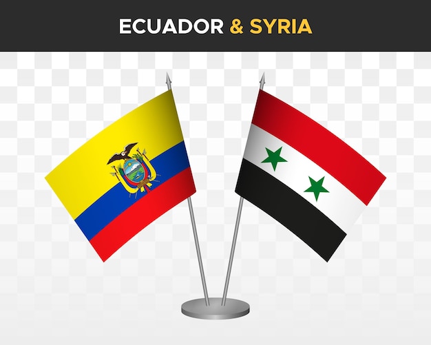 Ecuador vs Syria desk flags mockup isolated 3d vector illustration ecuadorian table flag