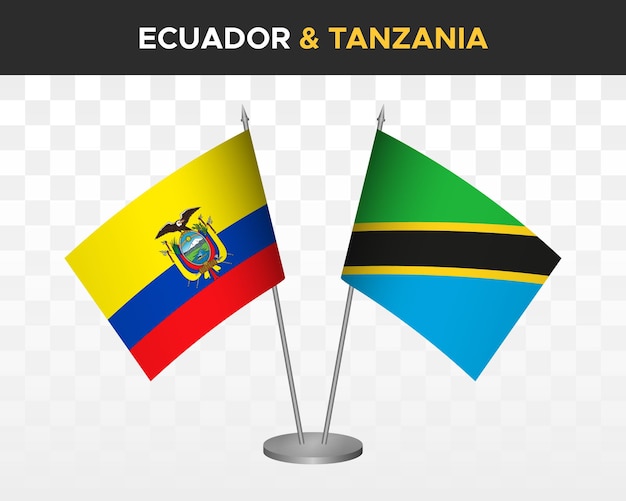 Ecuador vs Tanzania Bureau vlaggen mockup geïsoleerde 3d vector illustratie Ecuadoraanse tafel vlag