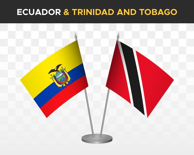 Ecuador vs Trinidad Tobago desk flags mockup isolated 3d vector illustration ecuadorian table flag