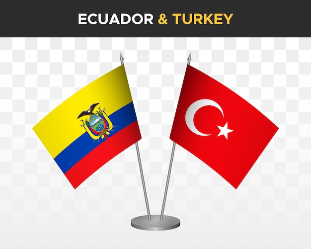 Ecuador vs Turkije Bureau vlaggen mockup geïsoleerde 3d vector illustratie Ecuadoraanse tafel flag