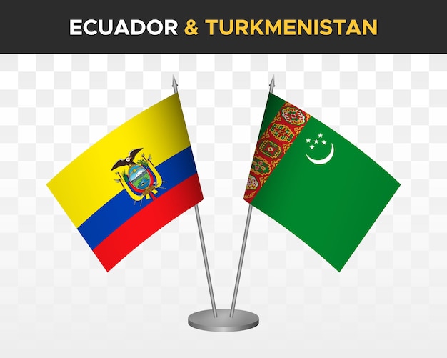 Ecuador vs Turkmenistan bureau vlaggen mockup geïsoleerde 3d vector illustratie Ecuadoraanse tafel vlag