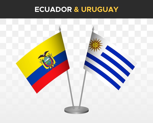 Ecuador vs Uruguay desk flags mockup isolated 3d vector illustration ecuadorian table flag