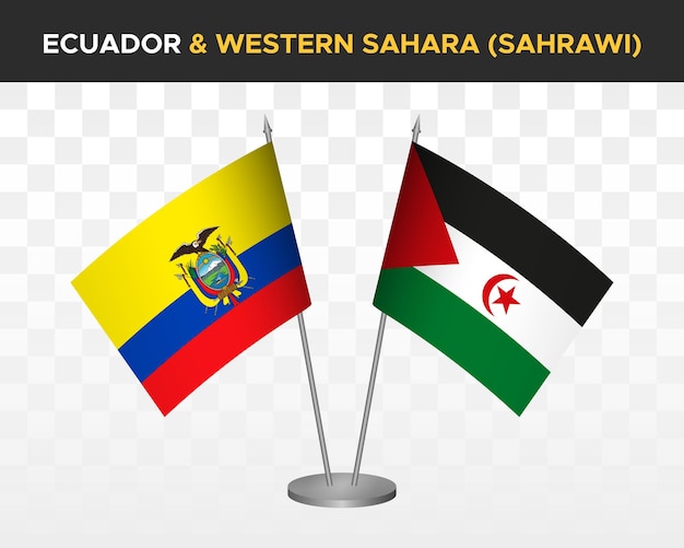 Ecuador vs Westelijke Sahara Sahrawi Bureau vlaggen mockup 3d vector illustratie Ecuadoraanse tafel vlag
