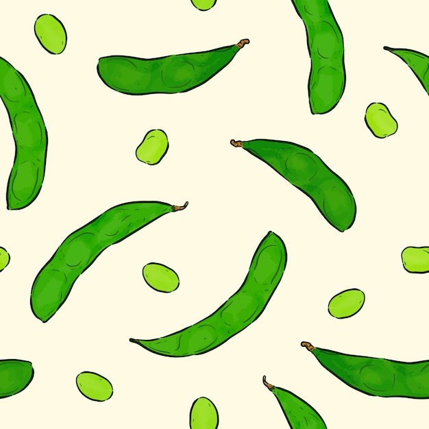 Vector edamame, hand draw sketch seamless pattern vector.