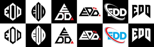 EDD letter logo ontwerp in zes stijl EDD veelhoek cirkel driehoek zeshoek platte en eenvoudige stijl met zwart en wit kleur variatie letter logo set in één artboard EDD minimalistische en klassieke logo