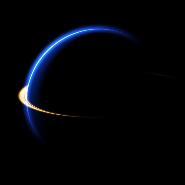 The edge of the solar eclipse on a transparent black background blue and gold color