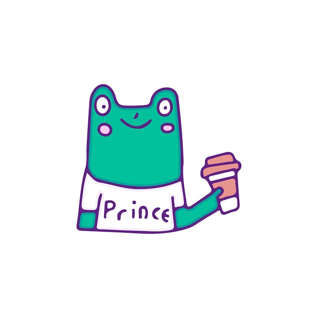 Edgy frog drink a cup of coffee, illustration for t-shirt, sticker, or merchandise.